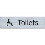 Self adhesive semi-rigid Toilets (with disabled symbol) Sign in Stainless Steel Effect (200 x 50mm). Easy to fix; peel off the backing and apply. 6306