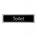 The Spectrum Industrial Washroom Signs Toilet Sign features a sleek combination of black and polished chrome effect. The self-adhesive PVC material makes it easy to install and the sign measures 200mm x 50mm. It is designed for washroom use and provides clear indication of the toilet location.