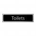 The Spectrum Industrial Washroom Signs Toilets Sign features a sleek design with a black and polished chrome effect. Made of self-adhesive PVC, this sign measures 200mm x 50mm and is perfect for any washroom.