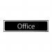 The picture shows Spectrum Industrial Room Signs Office Sign with a black and polished chrome effect. It is made of self-adhesive PVC and measures 200mm x 50mm. Perfect for professional and sleek office environments.