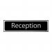 In the photo, a sleek black and polished chrome industrial room sign is shown with self-adhesive PVC material. The sign measures 200mm by 50mm and features bold lettering, making it easily visible in any reception area.