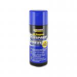 A photograph of Sika Ltd Tools EverBuild 400ml Silicone Spray (DGN) 90794 shows a blue and white spray can with a red cap and label. The can is labeled with the product name and brand, along with product information and a barcode. The background is a light color with a slight texture. The can is shown at an angle, with the label facing upwards. The lighting is bright and clear, showcasing the details of the product. The overall image is clean and professional.