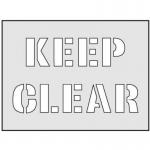 The photo shows a Spectrum Industrial Sign Stencil in the size of 600 x 800mm with the words Keep Clear in bold, block letters. The stencil is made of sturdy material and has precise cutouts, creating a crisp and professional look. The stenciled message appears to be easy to read and highly visible. It would be suitable for a variety of settings.