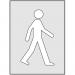 The image shows a Spectrum Industrial Sign Stencils Walking Man Stencil, measuring 300 x 400mm. The stencil features a silhouette of a walking man in bold black lines against a white background. The man has his arms swinging by his sides and appears to be walking with purpose. The stencil is ideal for creating clear and professional-looking signage.