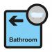 The photo shows a high-quality Spectrum Industrial Directional Sign designed specifically for Assisted Living facilities. It features a left-pointing bathroom arrow and measures 305 x 310mm. The sleek design and clear lettering make it easy to navigate and find the designated area. A must-have for any assisted living facility looking for efficient and professional signage.