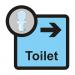 This photo features a Spectrum Industrial Directional Sign for Assisted Living with a white background. The sign has a blue and white design with a directional arrow pointing to the right. The words Toilet and Assisted Living are featured prominently along with the letters SA FMX. The sign is rectangular and measures 305 x 310mm.