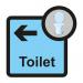 In the picture, a Spectrum Industrial Directional Sign for Assisted Living is shown. The sign features a white arrow pointing left, indicating the direction to the toilet. The sign is rectangular in shape and measures 305 x 310 mm. The letters SA FMX and ALS009 can be seen in small font on the bottom of the sign. The sign is professional and clearly displays important information for visitors or residents.