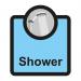 This image shows a Spectrum Industrial Room Sign for Assisted Living. The sign reads Shower in bold letters and is mounted on a white background. The dimensions are 266 x 310mm.