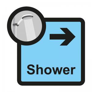 Image of Assisted Living Sign Shower arrow right - SA FMX 305 x 310mm