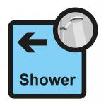 Assisted Living Sign: Shower arrow left - S/A FMX (305 x 310mm)
