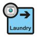 This image shows a vibrant Spectrum Industrial directional sign with a laundry arrow pointing to the right. The sign is specifically designed for assisted living facilities and measures 305 x 310mm.