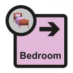 Assisted Living Sign: Bedroom arrow right - S/A FMX (305 x 310mm)