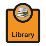 The photo captures a vibrant sign for an assisted living facilitys library, featuring the words Library in bold letters. The industrial design, measuring 266 x 310mm, exudes a professional and modern look. The vibrant spectrum colors add a touch of warmth to the room.
