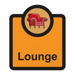 The image shows a Spectrum Industrial Room Signs Assisted Living Sign for a Lounge, with the label SA FMX. The sign is 266 x 310mm in size and has the code ALS063. It features clear and bold lettering on a white background, making it easy to read and navigate. The sign has a modern and professional design that would be suitable for an assisted living facility.