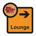 Assisted Living Sign: Lounge arrow right - S/A FMX (305 x 310mm)