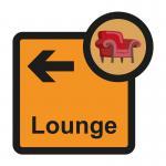 In this photograph, a Spectrum Industrial Directional Sign for Assisted Living can be seen. The sign features a lounge arrow facing left, with the letters SA FMX below. The sign measures 305 x 310mm and can be identified by the product code ALS065.
