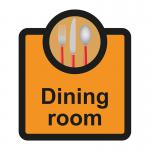 The Spectrum Industrial Room Signs Assisted Living Sign features a sleek design with clearly visible white lettering on a blue background. The sign reads Dining Room - SA FMX and measures 266 x 310mm. Perfect for assisted living facilities.