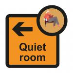 This picture shows a Spectrum Industrial Directional Sign for an Assisted Living Facility. The sign is labeled Quiet Room with an arrow pointing left. It measures 305 x 310mm and has the code ALS074.