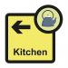 A set of Spectrum Industrial Directional Signs for assisted living facilities, featuring a kitchen arrow pointing left. The sign measures 305 x 310mm and has an ALS092 designation.