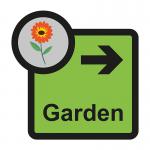 This image features a Spectrum Industrial Directional Sign for Assisted Living, with a garden arrow pointing right. The sign is SA FMX sized at 305 x 310mm and is labeled as ALS111.