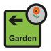 This photo showcases a Spectrum Industrial Directional Sign for Assisted Living facilities. The sign features a garden arrow pointing left and measures 305 x 310mm. It is labeled with the code ALS112.