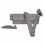 The picture shows a silver hydraulic door closer, manufactured by Centurion Europe Limited. It is designed for doors weighing up to 60kg and comes with door wedges. The product is labeled as CD10L.