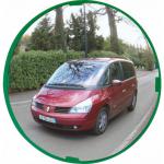 This picture features a 600mm diameter green framed safety mirror from Miroir Industrie, designed for use in parking facilities. The mirror is reflective and circular in shape, with a sturdy green frame surrounding it. Its size makes it ideal for providing clear visibility in busy parking areas.