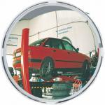 The Miroir Industrie Parking Facilities 500mm Diameter Convex Mirror E0207 is a reflective, circular mirror with a large diameter of 500mm. It is designed for use in parking facilities and has a convex shape to provide a wider field of view. The mirror has a sleek and industrial look, with a silver frame and metal backing. The surface is smooth and reflective, allowing for clear visibility.