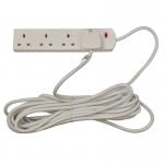 The photograph shows Europasonic (UK) Ltd Switched Extension Leads and Surge Protection Extensions, specifically the Extension Lead - 4 Gang - 10m EL145P model. The lead has four sockets and is 10m in length. The product also features surge protection to protect devices plugged into it. The photograph depicts a white extension lead with a UK plug and a sturdy, durable design.