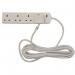 On a white background, there are two switched extension leads and a surge protection extension lead. All three leads are in black color with four sockets each and a 5-meter length. The wires are neatly arranged, and the design is simple yet practical.
