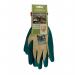 The photograph captures a pair of green gloves with a crinkle finish, specially designed for Centurion Ladies by Andersons Garden Maintenance. The gloves have a sturdy grip and a comfortable fit, perfect for gardening and other outdoor tasks.
