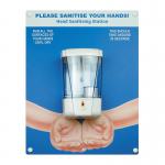 Hand sanitiser board c/w auto dispenser - Hands - Blue (300 x 400mm)