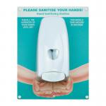 Hand sanitiser board c/w manual dispenser - Hands - Turquoise (300 x 400mm)