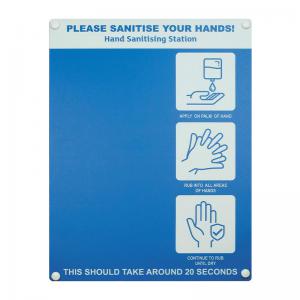 Hand sanitiser board no dispenser - 3 image design - Blue 300 x 400mm