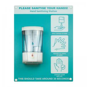 Hand sanitiser board cw auto dispenser - 3 image design - Turquoise