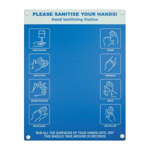Hand sanitiser board no dispenser - 6 image design - Blue 300 x 400mm