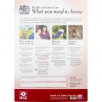 The photo features a bright and eye-catching Health & Safety Executive (HSE) Health and Safety Signs H&S Law Poster measuring 420 x 594mm. It is made from durable laminated paper, ensuring long-lasting use and clear visibility. The poster prominently displays important health and safety guidelines and information, providing a valuable resource for any workplace.