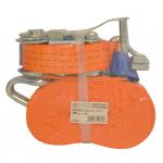 Heavy Duty Ratchet Strap. Allows goods to be secured when in transit. Strap width 35mm; length 6m. Breaking strength 3000kgs. Conforms to EN12195-2.