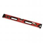 This image shows a 24-inch (600mm) Hilka Professional Box Level by Hilka Tools UK Limited. The level features a sturdy design and clear markings for precise measuring and leveling. The bright red color adds a touch of vibrancy to any workshop or tool collection.