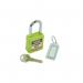 In the image, a green Spectrum Industrial locks safety lockout padlock can be seen. The padlock is designed for industrial use and features a sturdy lock mechanism. The green color is easily visible and serves as a warning for lockout purposes.