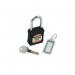 The photograph shows a sleek, black Spectrum Industrial padlock with the words Safety Lockout engraved on the front. Its sturdy design and durable material make it a reliable choice for securing industrial equipment.