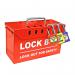 The Spectrum Industrial locks Group Lock Box LOK015 features a sturdy metal construction with multiple compartments and combination lock for secure storage of keys and other small items. Its vibrant orange color and clear labeling make it highly visible and user-friendly for team use in industrial settings. The compact size and durable design make it a practical storage solution for any workplace.