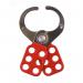This photo features a Spectrum Industrial lockout hasp with a 38mm length, coated in vinyl. The hasp is designed for industrial use and is suitable for locking out machinery and equipment.