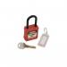 The Spectrum Industrial locks Dielectric Nylon Shackle Red Safety Lockout Padlock features a bright red color and a non-conductive shackle, ensuring safe and secure lockout procedures in industrial settings. The padlock is durable and built to withstand tough work environments.
