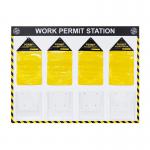 The photo shows a large 1200 x 900mm Work Permit Station from Spectrum Industrial, made of ACP Panel and featuring Anti-Scuff Laminate. The station is pre-drilled with the LOK307 lock, providing secure access for employees.