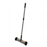 This photo shows a small magnetic sweeper, measuring 400mm, from Spectrum Industrial Brushes & Brooms. It features a convenient release mechanism and is ideal for collecting metal debris from floors and surfaces with ease.