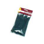 The photo shows a pack of 100 black cable ties, each measuring 150mm x 3.6mm, made by Centurion Europe Limited for cable management purposes. The ties are neatly packaged and ready for use.