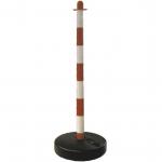 Temporary Barrier Post with base in red/white stripes