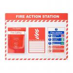 This photo captures a Spectrum Industrial Fire & Safety Shadowboard - Fire Action Station in Style 2. The shadowboard measures 600 x 800mm and features a sleek design. The station is equipped with essential fire safety tools and is ready for any emergency.