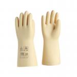 The Spectrum Industrial Trade Specific Gloves Electrical Gloves in size Large are designed for electrical work and can insulate up to 1,000V. These gloves are classified as Class 0 and labeled as SB-COMP02. They are made of a durable material and have a comfortable fit, providing protection and dexterity for electrical tasks. The gloves have a bright yellow color with black accents and feature an embossed texture on the palm for added grip. The cuffs are adjustable for a secure fit and they have a label on the back indicating the voltage rating. The image shows the gloves spread out on a flat surface, ready for use.